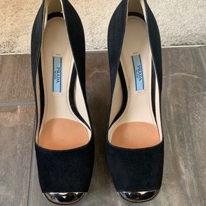 EUR 38 Prada metal toe suede heels